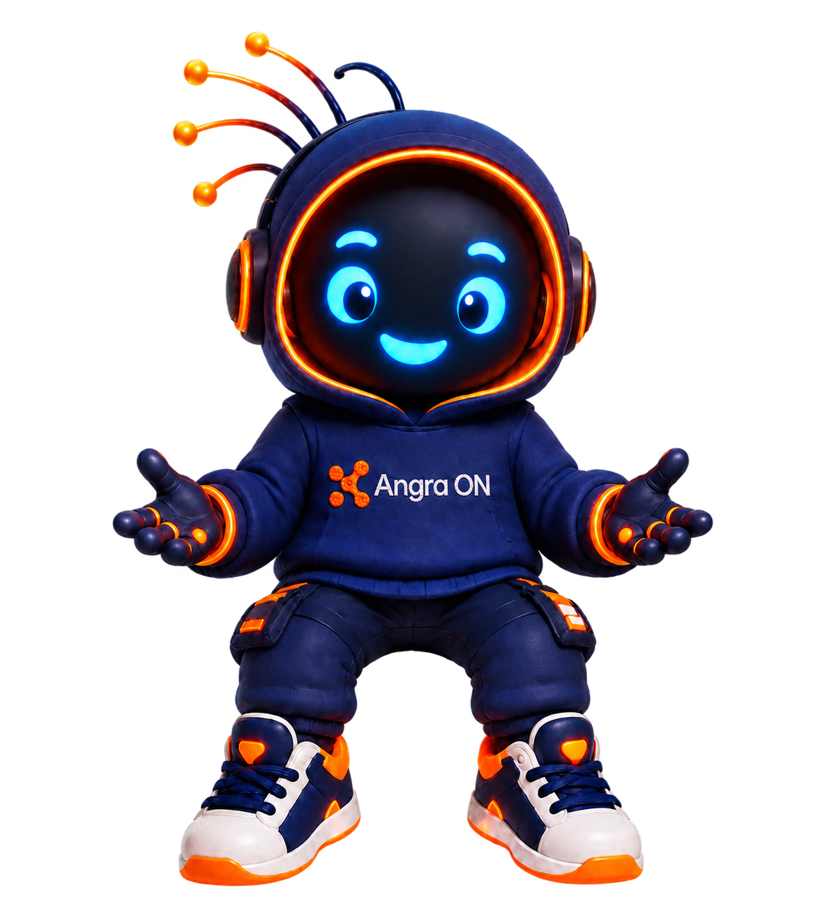 Turbo, mascote oficial da Angra ON, sentado na borda do círculo